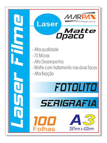 Laser Film A3 297x420mm Opaco Serigráfia E Fotolito 100fls