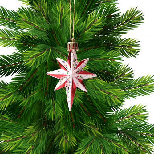 2 Enfeites De Árvore De Natal, Estrela De 8 Pontas 6pcs
