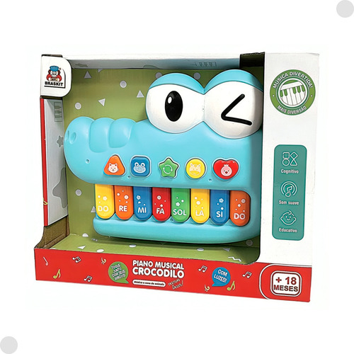 Brinquedo Piano Musical Crocodilo Dinossauro 4904 - Braskit Cor Azul / Crocodilo