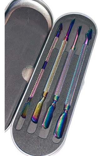 Pinkiou Acero Remover Cutícula Uñas Doble Extremo Set 4 Pcs
