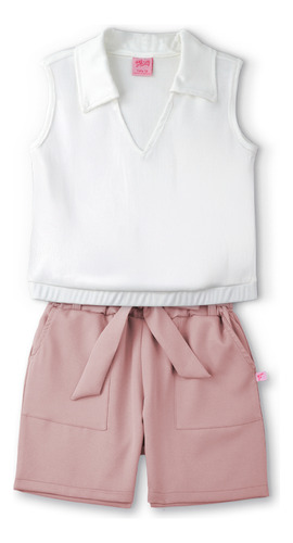 Conjunto Blusa Y Short Con Bolsa Y Moño | Teen Flory 0004 Palo De Rosa Talla 16 / 14 Años
