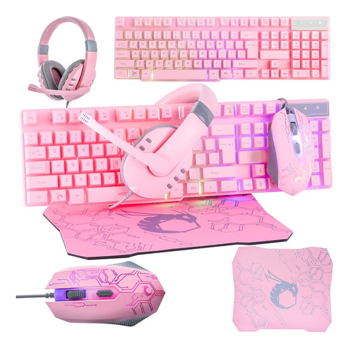 Combo Teclado-mouse-diadema, Mouse Pad Hornet Rx-250 Rosado 