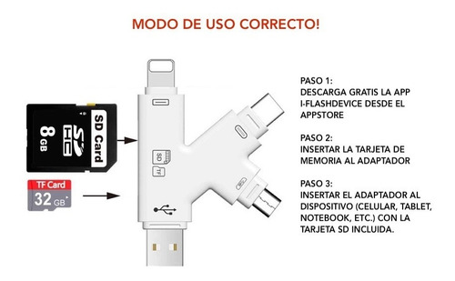 Imagen 2 de 9 de Lector Memoria Adaptador Lightning Usb C Otg Sd Micro Usb