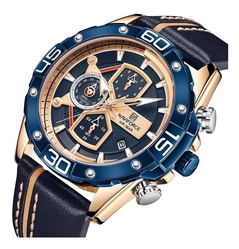 Reloj deportivo Naviforce para hombre, correa de piel