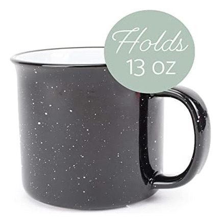 Elanze Speckled Camper Black Juego De 4 Tazas De Café De Cer