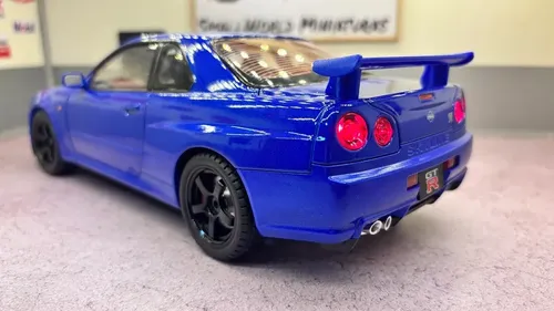 Miniatura Nissan Gtr R34 Skyline 1/18 25,5cm Som/led Azul