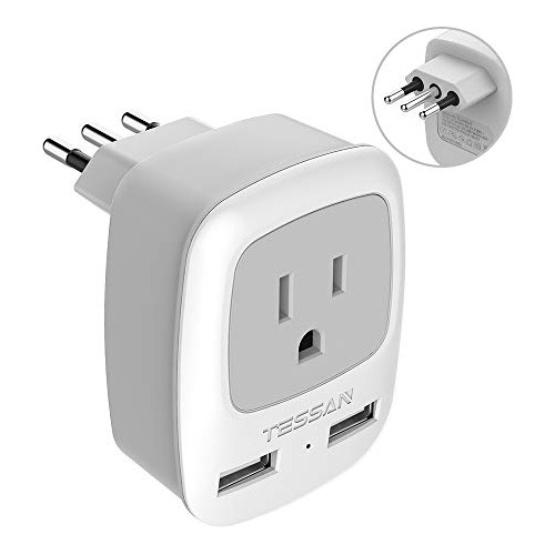 Tessan International Adaptador Conector Viaje 1 Toma 2 Usb 1