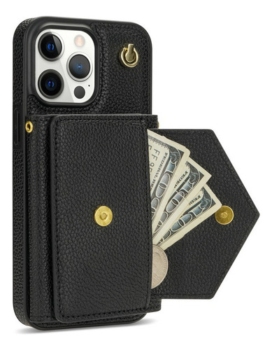 Funda Tipo Cartera Para iPhone 15 14 13 Con Correa