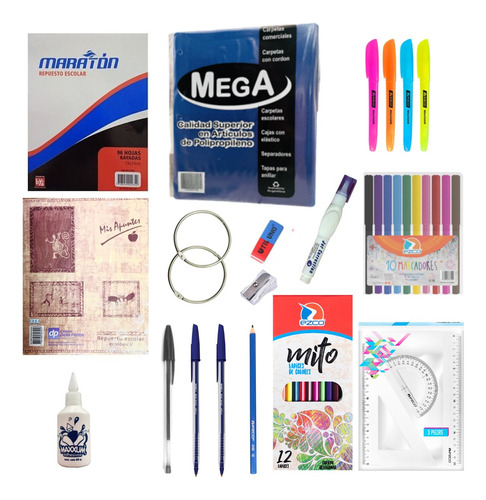 Set Útiles Escolares Primaria Secundaria Kit Completo X 16