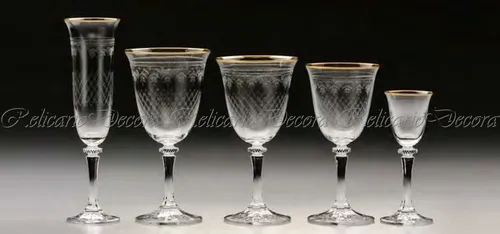 Conj. Completo Taças Cristal Bohemia Filetes Com Detalhes