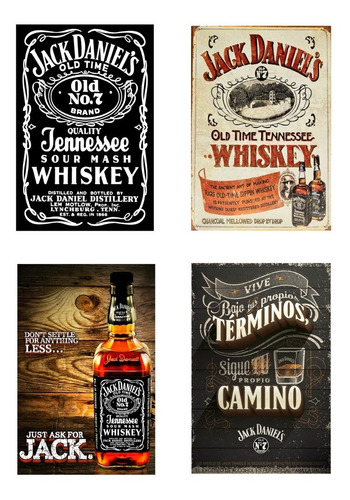 Placas Metalicos Pack 4 Diseños Jack Daniels Clasicos 40x28