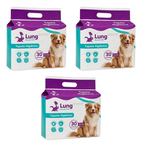 Kit 3 Tapete Higiênico 50x60cm 30un Econômico Cachorro Pet