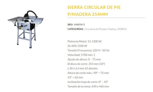 Imagen 2 de 3 de Sierra Circular De Banco De Mesa Bta 254 Mm 2 Hp 646034.2