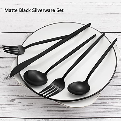 Set Cubiertos Acero Inoxidable 40 Piezas Negro Mate Servic