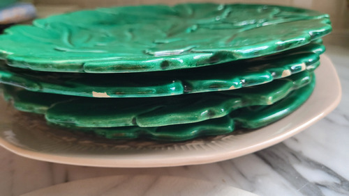 Platos Mayólica Hojas Verdes Relieves Verde Hojas Relieves (Usado)