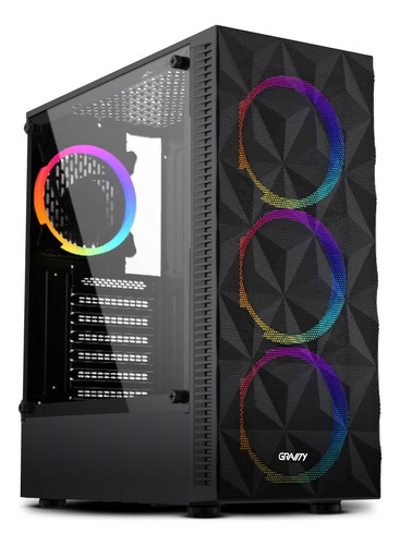 Gabinete Gamer Negro Mesh Malla Vidrio Templado + 4 Fan Rgb