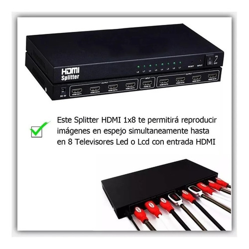 2 Splitter Divisor Hdmi Amplificador 1x8 Salida 1.4 2k 4k 3d