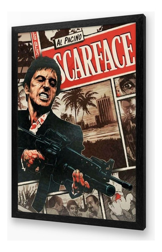 Cuadro Scarface Película Tony 51x36 Madera Vidrio Poster Sf4