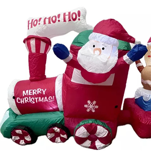 Inflable Navideño Tren De Santa Claus Y Muñecos