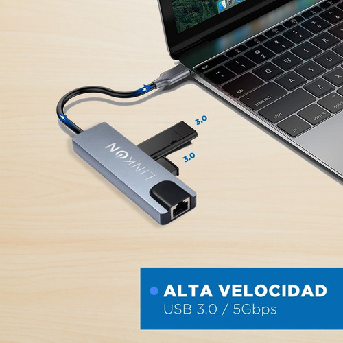 Imagen 5 de 11 de Hub Adaptador Usb Tipo C 5 En 1 Linkon Rj45 Para Mac Windows