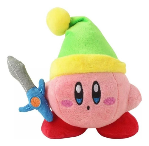 Peluche 15x17cm Pequeño Kirby Con Espada Gamer Kawaii