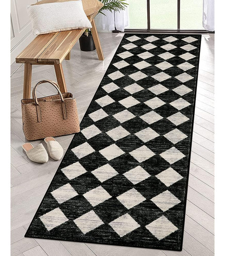 Lahome Moroccan Trellis Runner Rug - 2x8 Alfombra Negra Hall