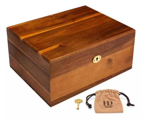 Caja de almacenamiento de madera con cerradura y llaves, juego de 2 cajas  decorativas de madera con tapas con bisagras y pestillo, caja de recuerdos