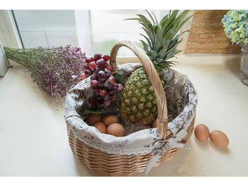 Cesta De Armazenamento De Piquenique De Vime Tecido De Palha