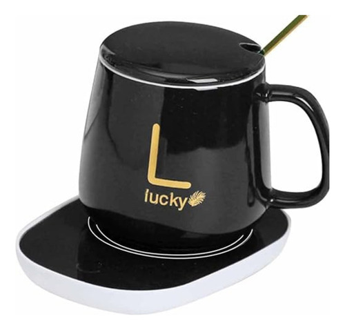 Taza Cerámica Lucky Warm Con Calentador - 400 Ml Set 1 Blanco Taza Ceramica Con Tapa