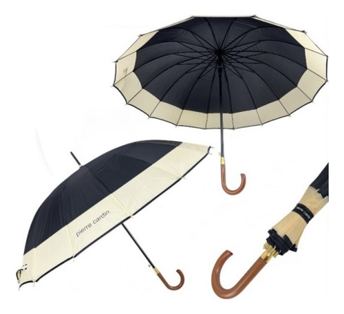 Paraguas Largo Pcpa07 Pierre Cardin Mango Curvo Negro Lisa