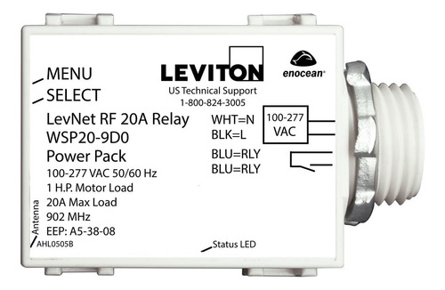Leviton Wsp20-9d0 Levnet Rf 902 Mhz Receptor De Relé De Volt