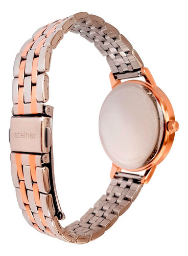 Reloj Para Dama Steiner Análogo Acero Inox Correa Oro Rosado y Plateado Bisel Oro rosado Fondo Negro