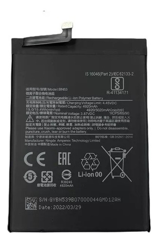 Bateria Generica Para Xiaomi Bn53 Note 9 Pro 