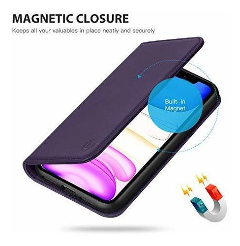 iPhone 11 Case Genuine Leather Folio Magnetic Closure Rfid K