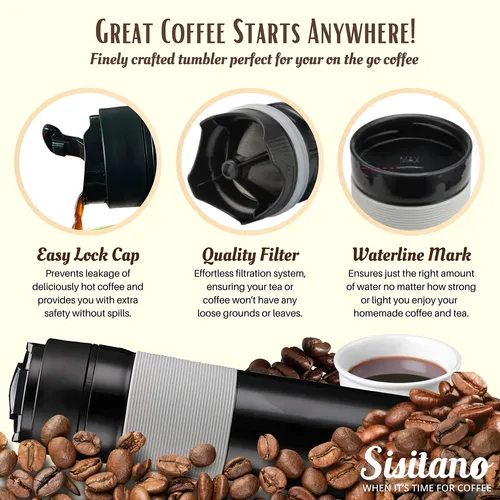 Sisitano Cafetera De Prensa Francesa De Viaje 2 En 1, Vaso P