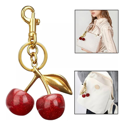 Llavero Cereza Mujer Moda Accesorio Para Bolsa O Cartera Dorado Oscuro