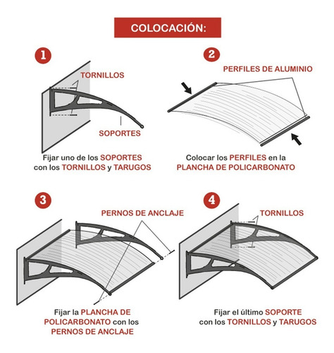 Imagen 7 de 9 de Alero Policarbonato 120x70 Toldo Techo Puerta Ventana Crysta