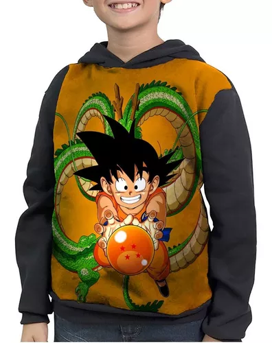 Blusa de Frio Moletom Full Goku Criança Desenho Anime com Capuz