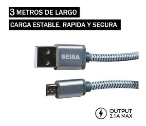 Cable 3 Metros Micro Usb Enmallado Android V8 Carga Datos