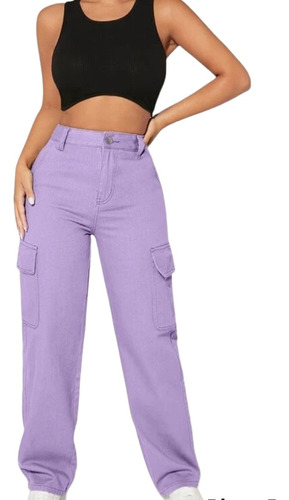 Pantalon Holgado Para Dama Tipo Cargo Color Gris 