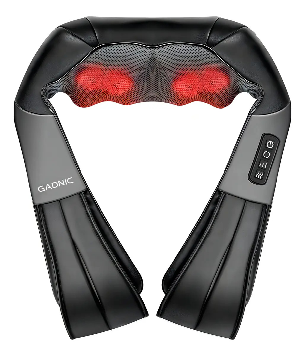 Masajeador Cervical Gadnic Shiatsu Calor Infrarrojo Rotación Automática Control Integrado Ergonómico Portátil Adaptador Auto 8 Nodos