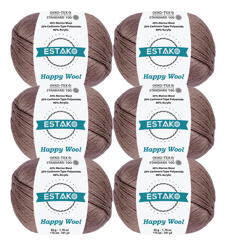 Estako Happy Wool (paquete De 6 Madejas) 40% Lana Merino, 20