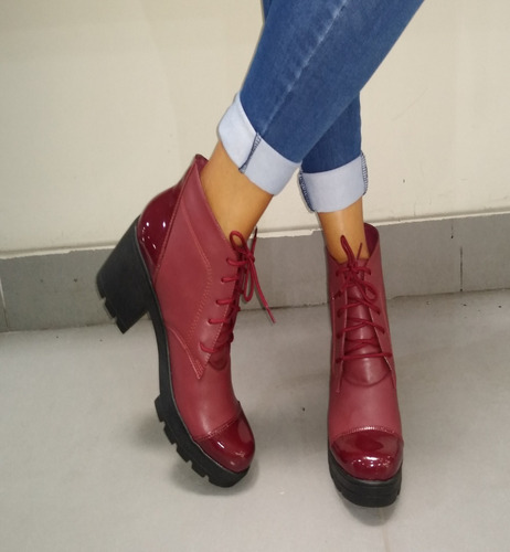 Botines Mujer Plataforma Botas Color Vino Talla 37-38