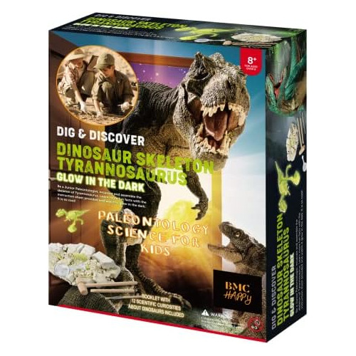 Dinosaur T-rex Excavation Kit - 16 Bones To Build Glow-...