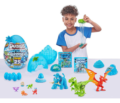 Zuru Smashers Raptor Dino Ice Age Huevo 20 Sorpresas Azul