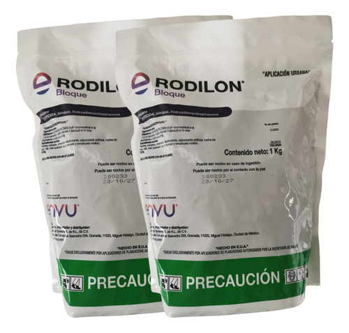 Veneno Ratas 2 Pzs Rodilon Bloque 1 Kg Difetialona Ratones