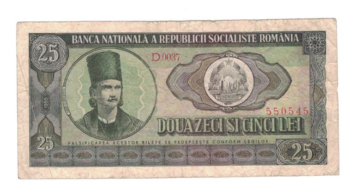 Billete Rumania 25 Lei (1966) Tudor Vladimirescu