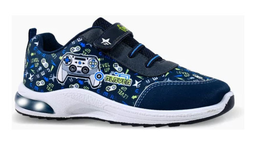 Zapatillas Footy Pop Joystick Azul Con Luces Al Pisar Niños