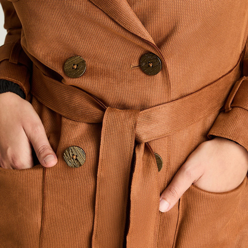 Abrigo Manga Larga Lazo Camel Mujer Moda Invierno Hasta Xxl