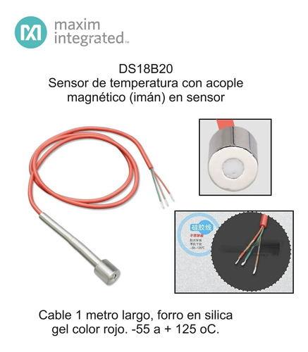 Sensor De Temperatura Ds18b20 Con Acople Magnético Arduino